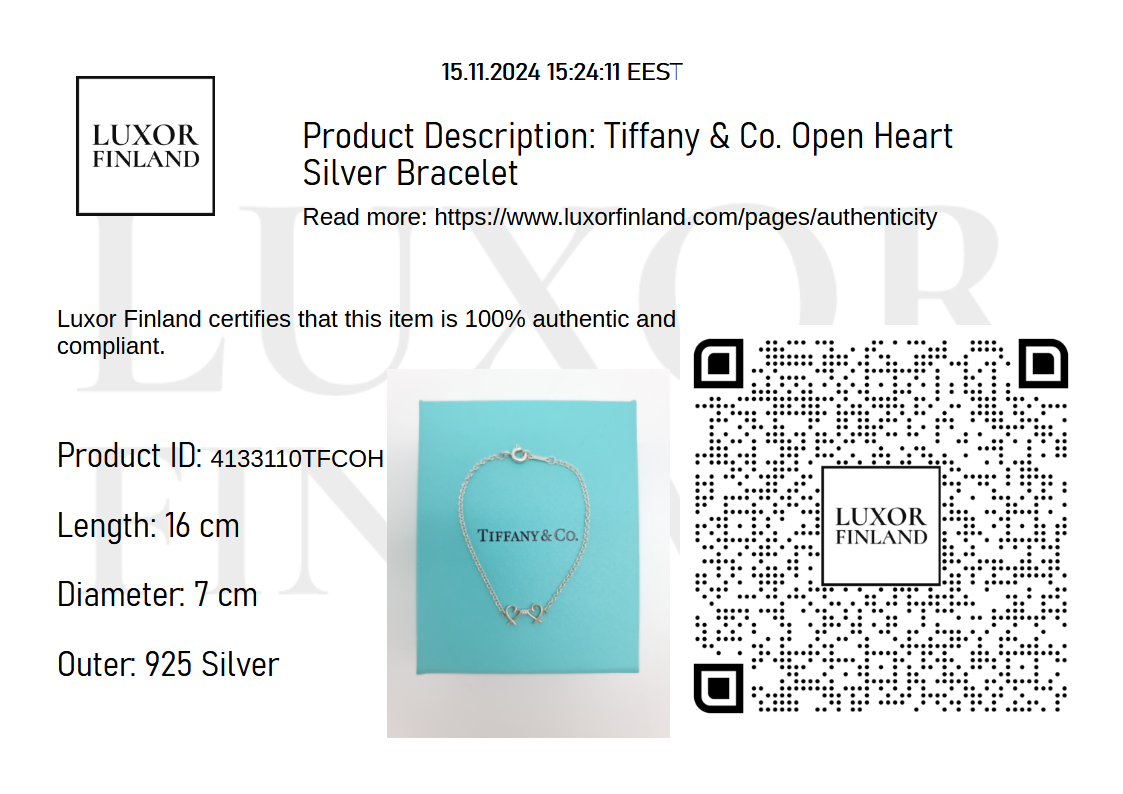 Tiffany & Co. Open Heart Hopeinen Rannekoru